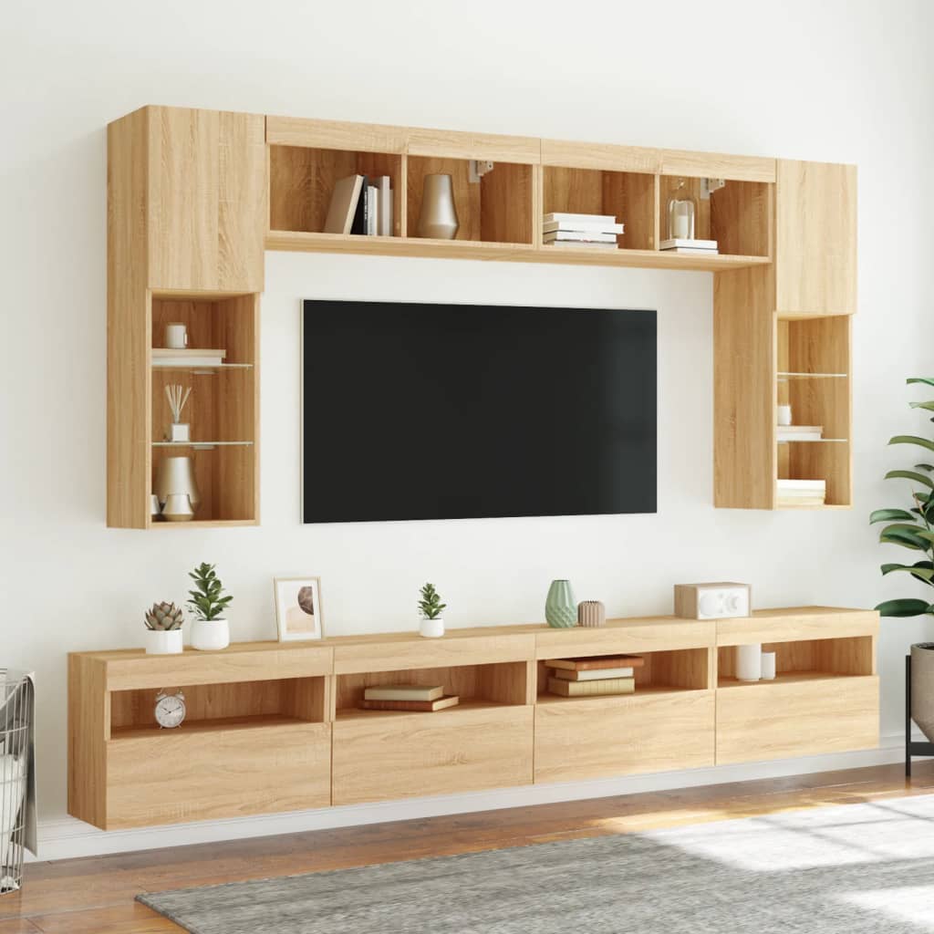 TV Wall Cabinet with LED Lights Sonoma Oak 60x30x40 cm