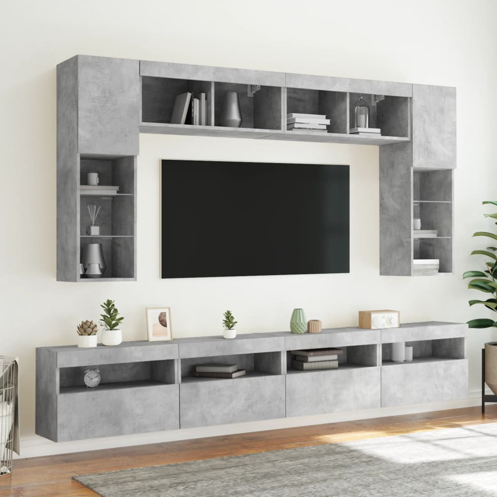 TV Wall Cabinet with LED Lights Concrete Grey 60x30x40 cm