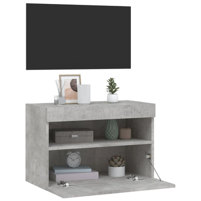 TV Wall Cabinet with LED Lights Concrete Grey 60x30x40 cm