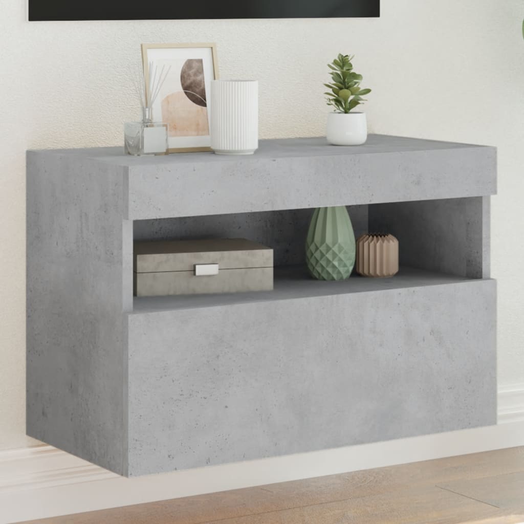 TV Wall Cabinet with LED Lights Concrete Grey 60x30x40 cm