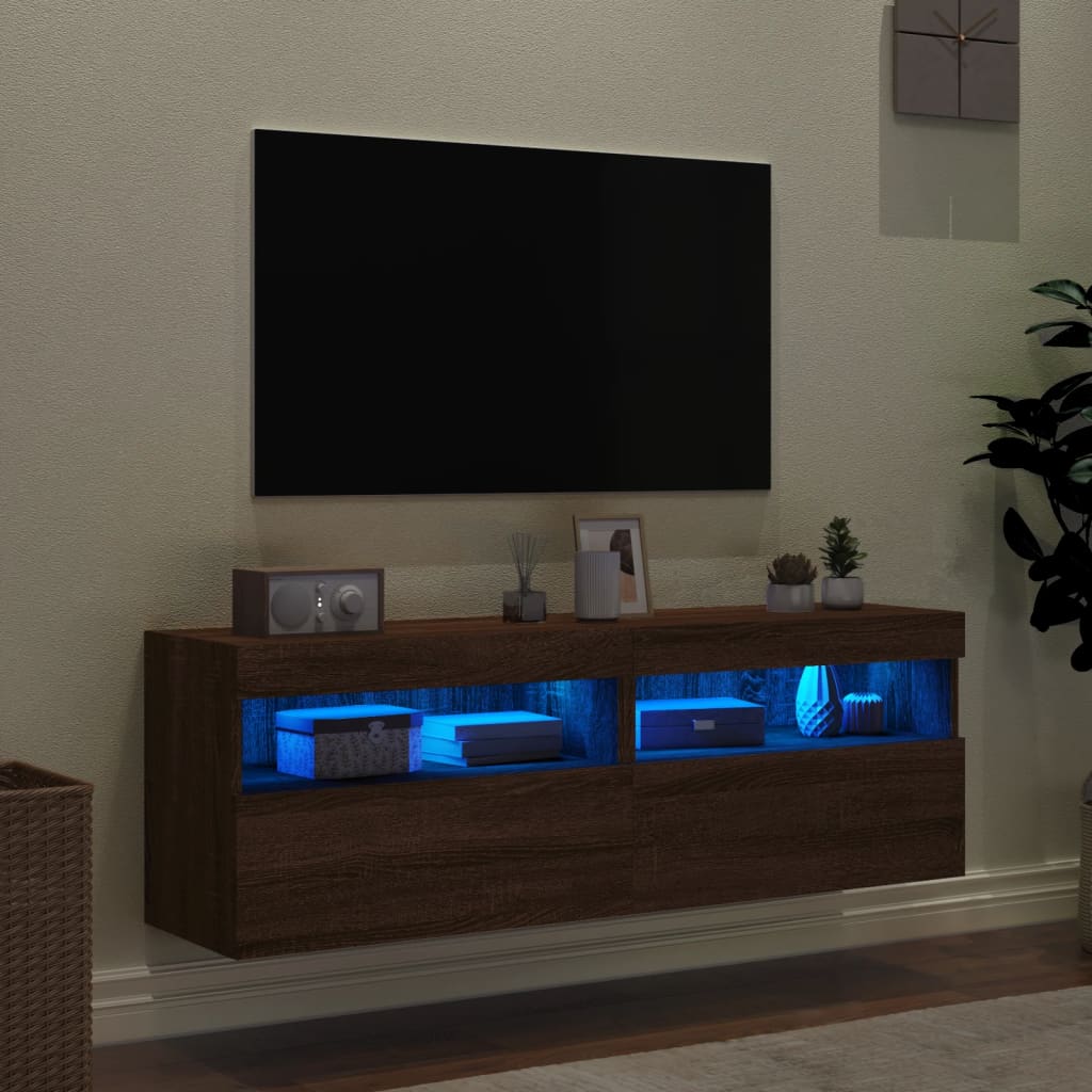 TV Wall Cabinets with LED Lights 2 pcs Brown Oak 60x30x40 cm