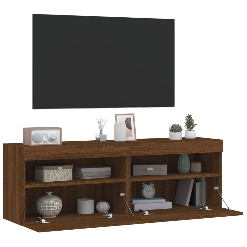 TV Wall Cabinets with LED Lights 2 pcs Brown Oak 60x30x40 cm