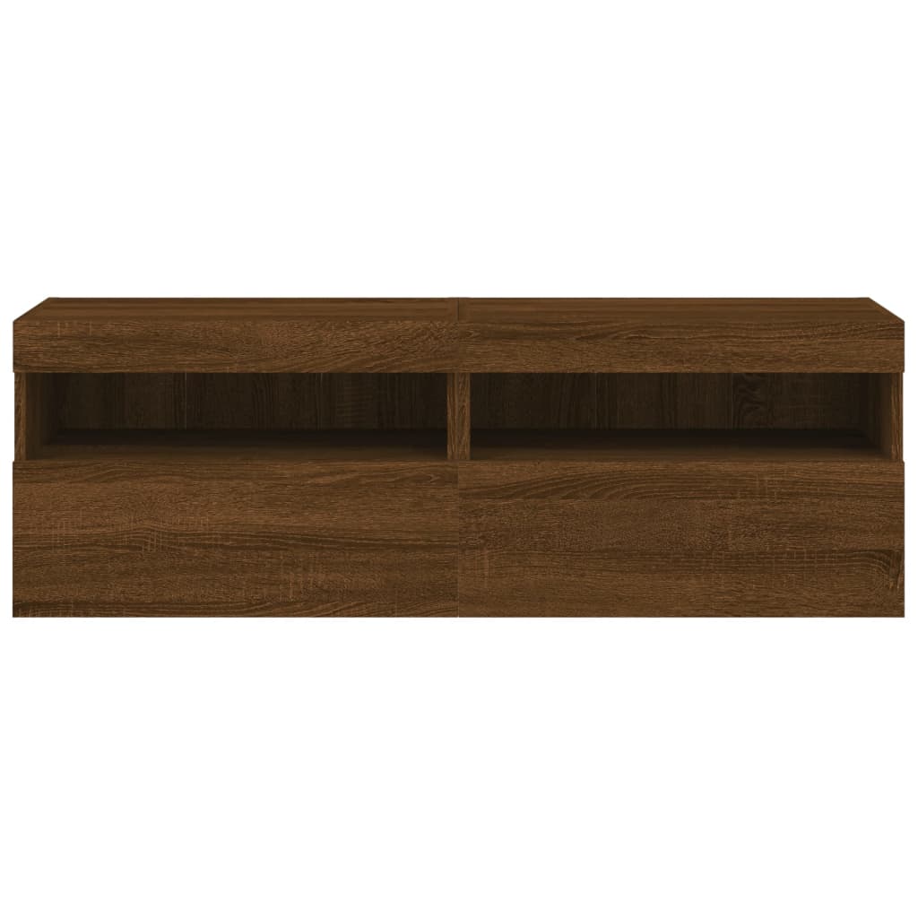 TV Wall Cabinets with LED Lights 2 pcs Brown Oak 60x30x40 cm