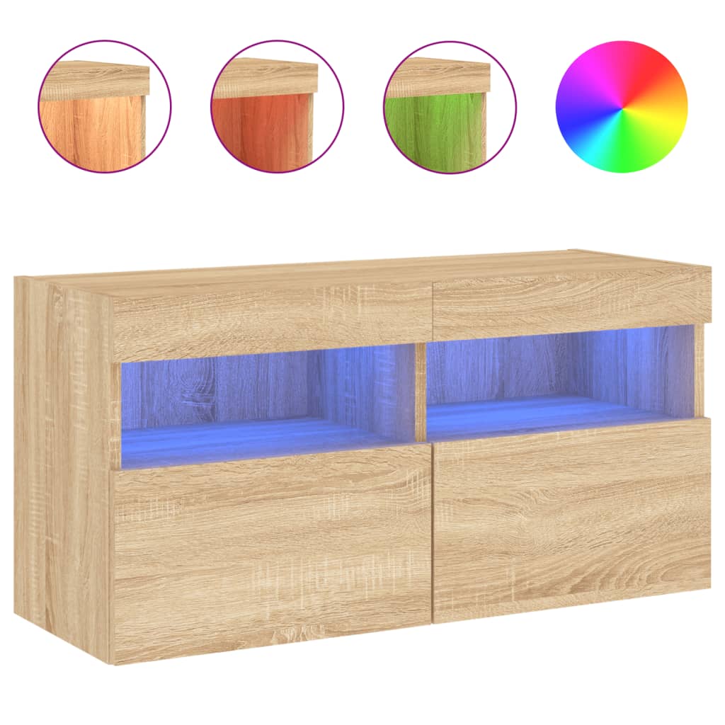 TV Wall Cabinet with LED Lights Sonoma Oak 80x30x40 cm