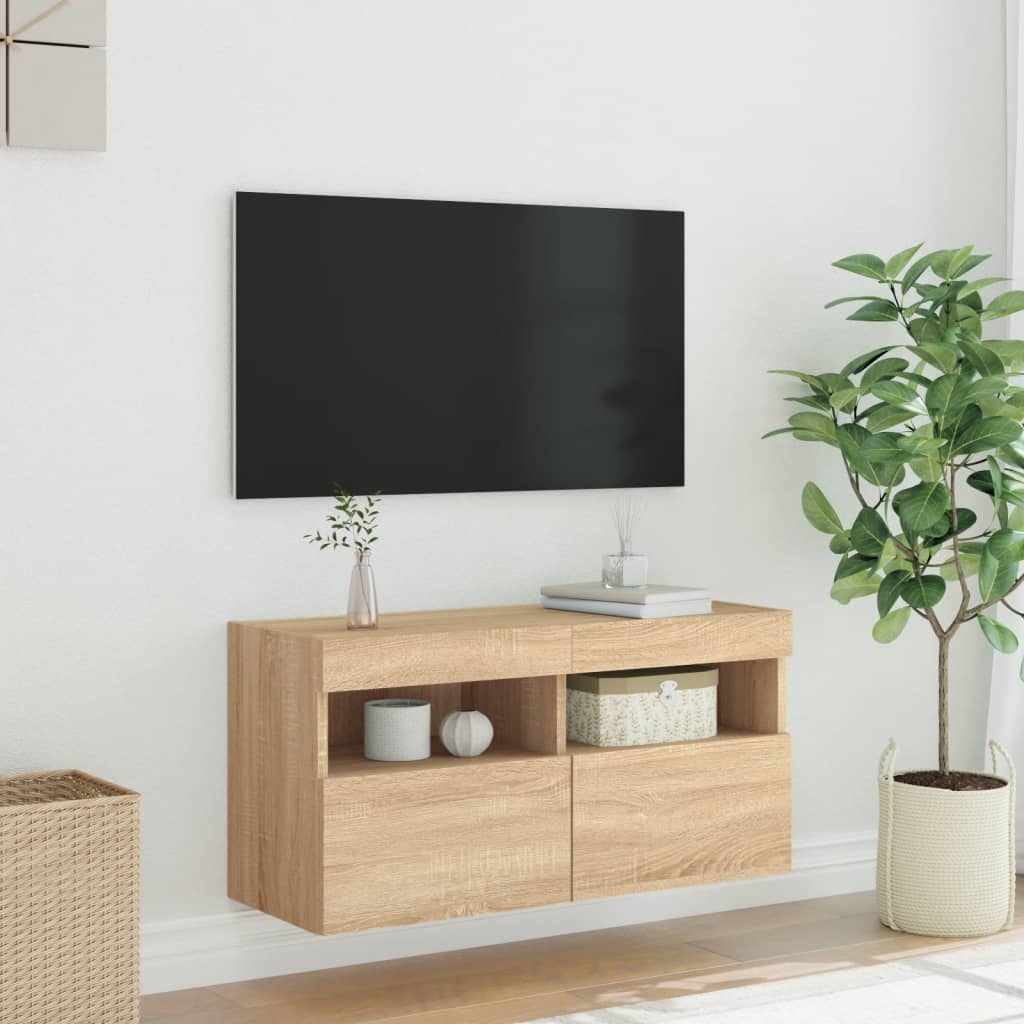 TV Wall Cabinet with LED Lights Sonoma Oak 80x30x40 cm