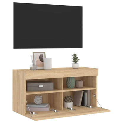 TV Wall Cabinet with LED Lights Sonoma Oak 80x30x40 cm