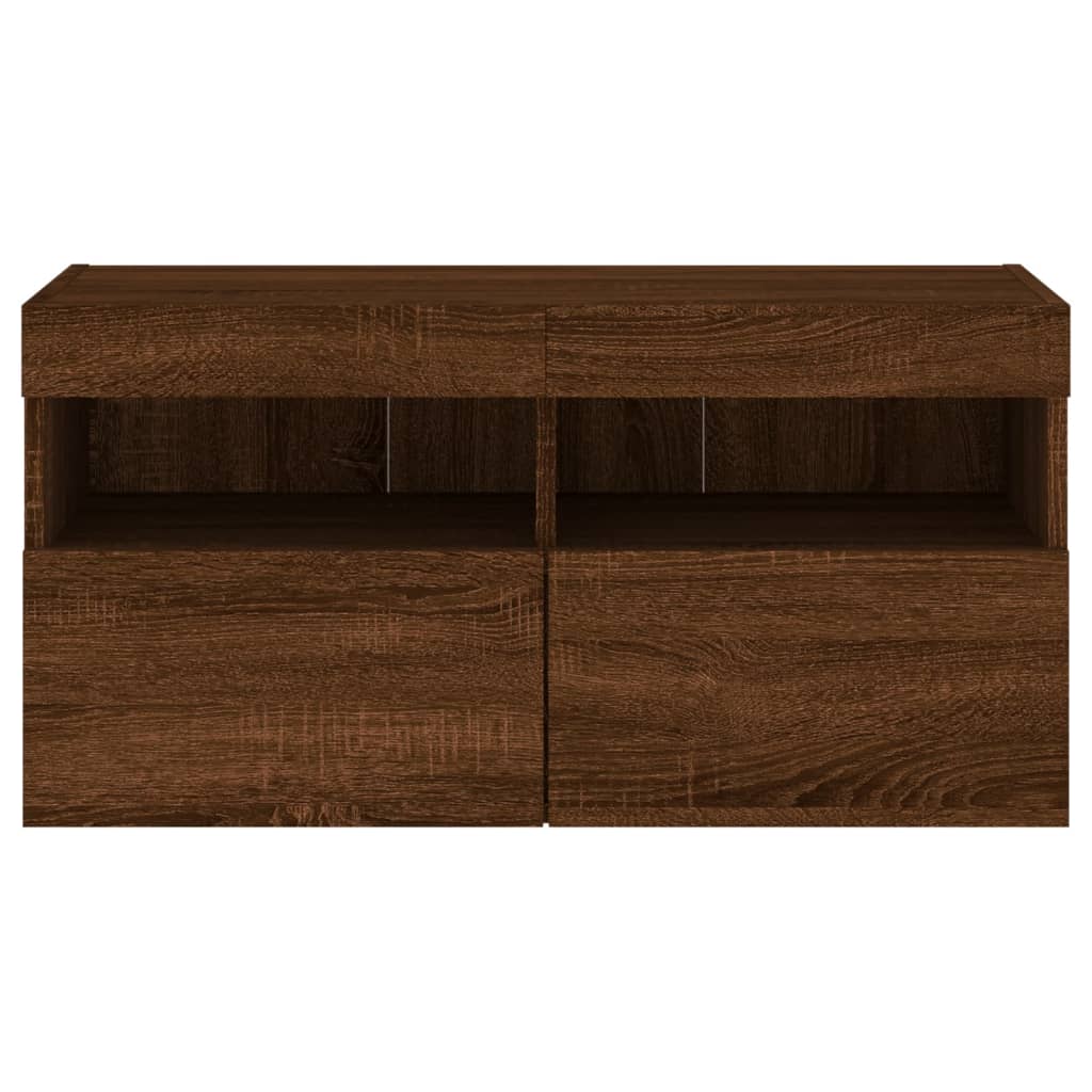 TV Wall Cabinet with LED Lights Brown Oak 80x30x40 cm