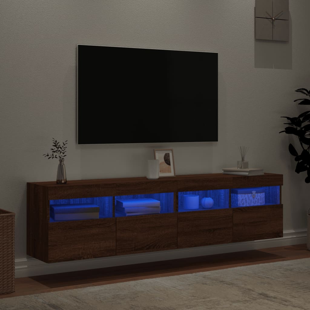 TV Wall Cabinets with LED Lights 2 pcs Brown Oak 80x30x40 cm