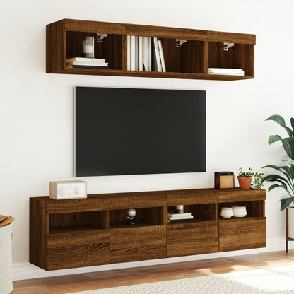 TV Wall Cabinets with LED Lights 2 pcs Brown Oak 80x30x40 cm