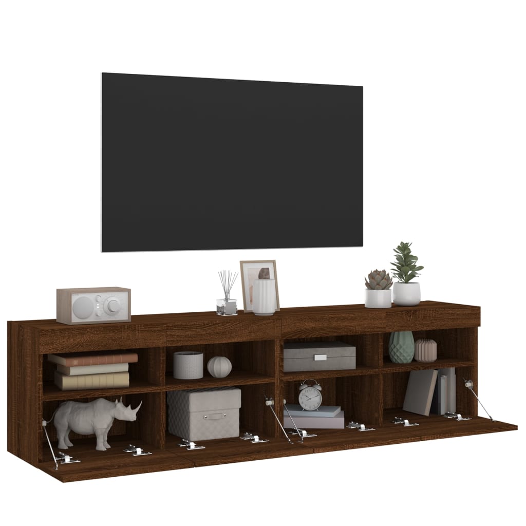 TV Wall Cabinets with LED Lights 2 pcs Brown Oak 80x30x40 cm