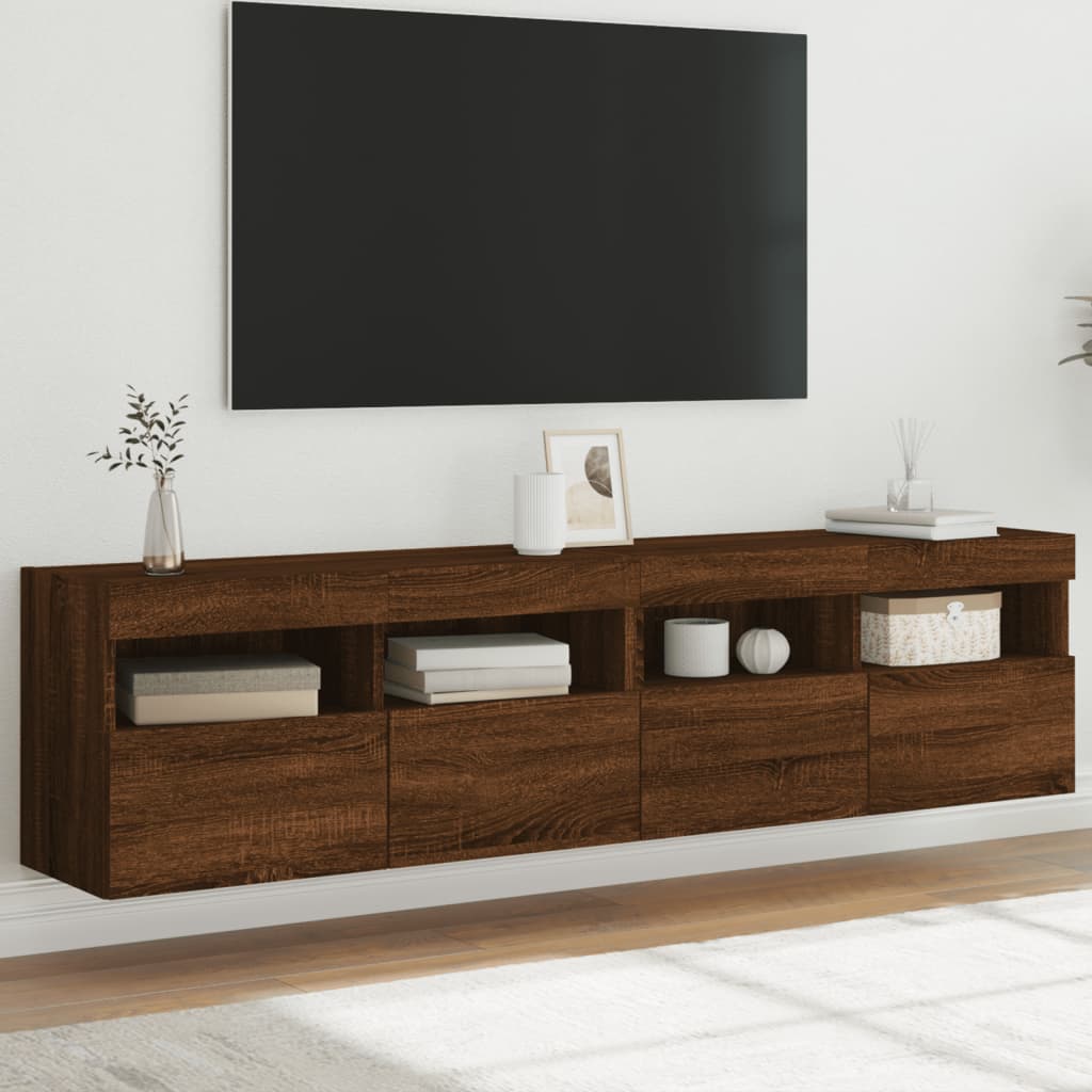 TV Wall Cabinets with LED Lights 2 pcs Brown Oak 80x30x40 cm