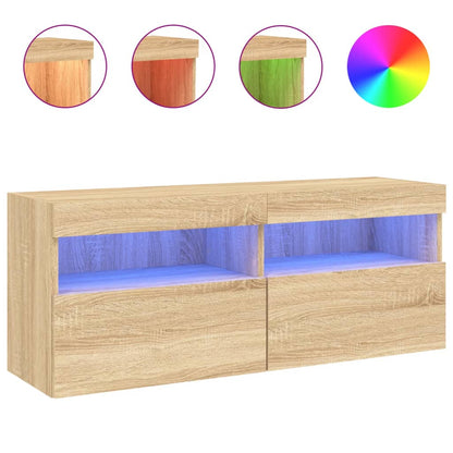 TV Wall Cabinet with LED Lights Sonoma Oak 100x30x40 cm