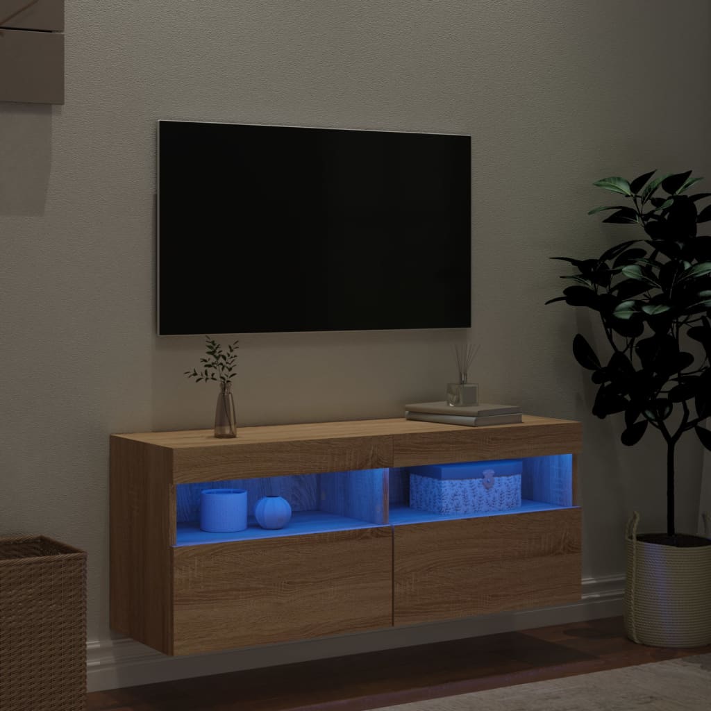 TV Wall Cabinet with LED Lights Sonoma Oak 100x30x40 cm