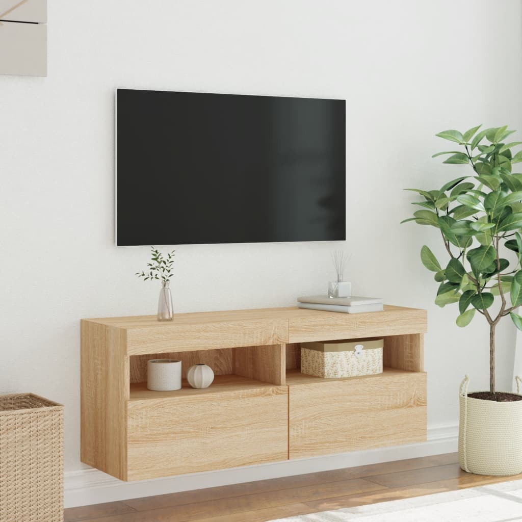 TV Wall Cabinet with LED Lights Sonoma Oak 100x30x40 cm