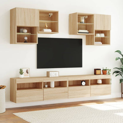 TV Wall Cabinet with LED Lights Sonoma Oak 100x30x40 cm