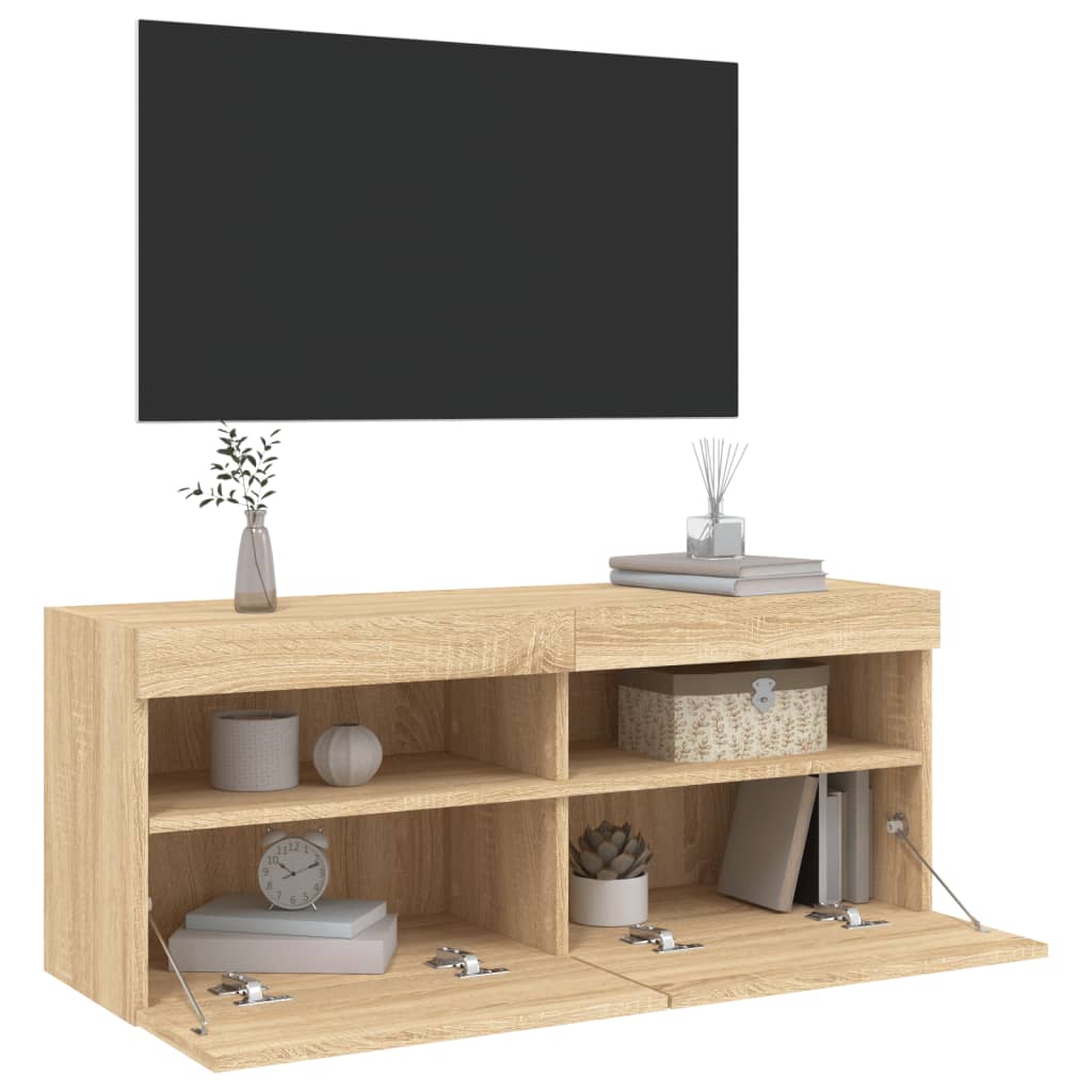 TV Wall Cabinet with LED Lights Sonoma Oak 100x30x40 cm