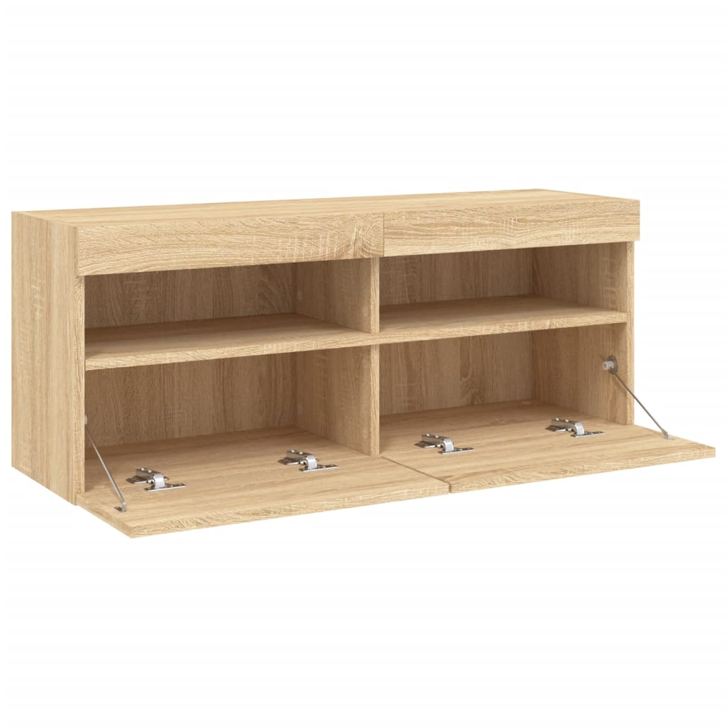 TV Wall Cabinet with LED Lights Sonoma Oak 100x30x40 cm