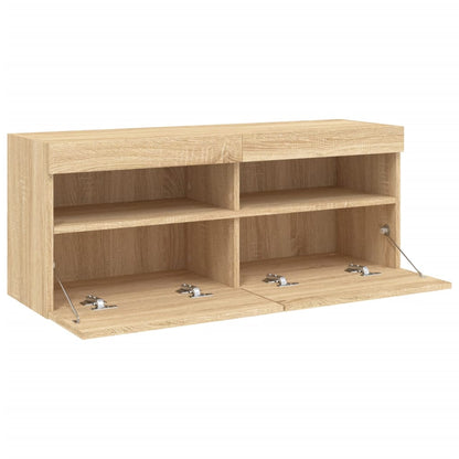 TV Wall Cabinet with LED Lights Sonoma Oak 100x30x40 cm