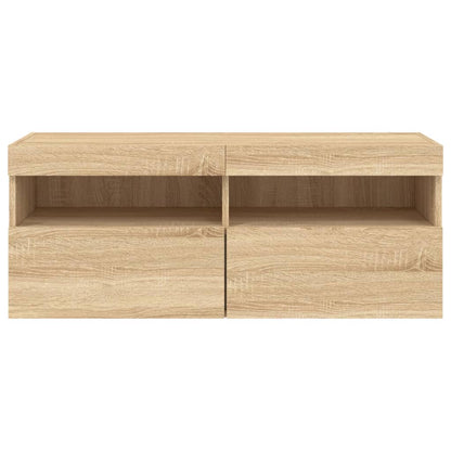 TV Wall Cabinet with LED Lights Sonoma Oak 100x30x40 cm