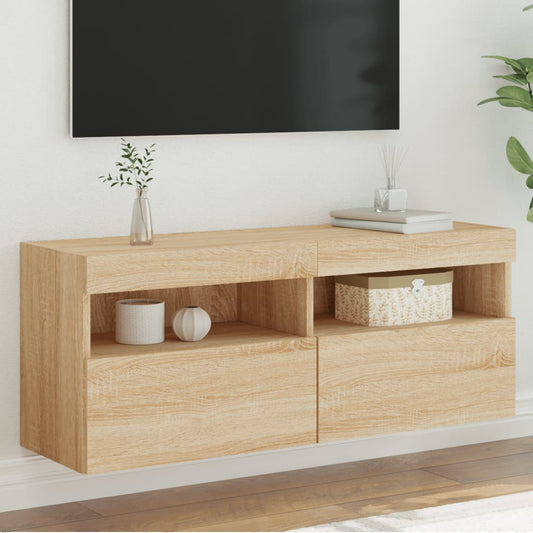 TV Wall Cabinet with LED Lights Sonoma Oak 100x30x40 cm