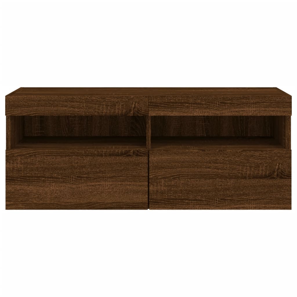 TV Wall Cabinet with LED Lights Brown Oak 100x30x40 cm