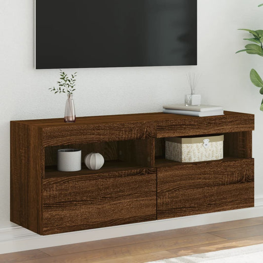 TV Wall Cabinet with LED Lights Brown Oak 100x30x40 cm