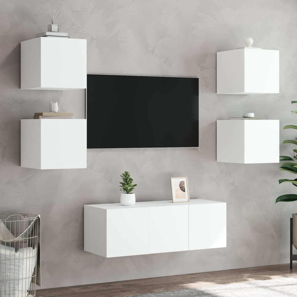 TV Wall Cabinet with LED Lights White 30.5x35x30 cm