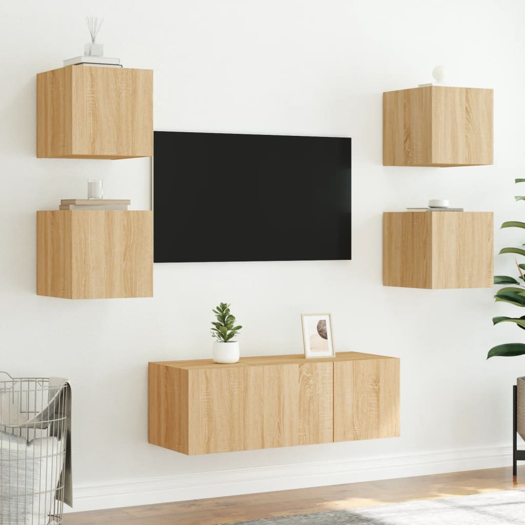 TV Wall Cabinet with LED Lights Sonoma Oak 30.5x35x30 cm