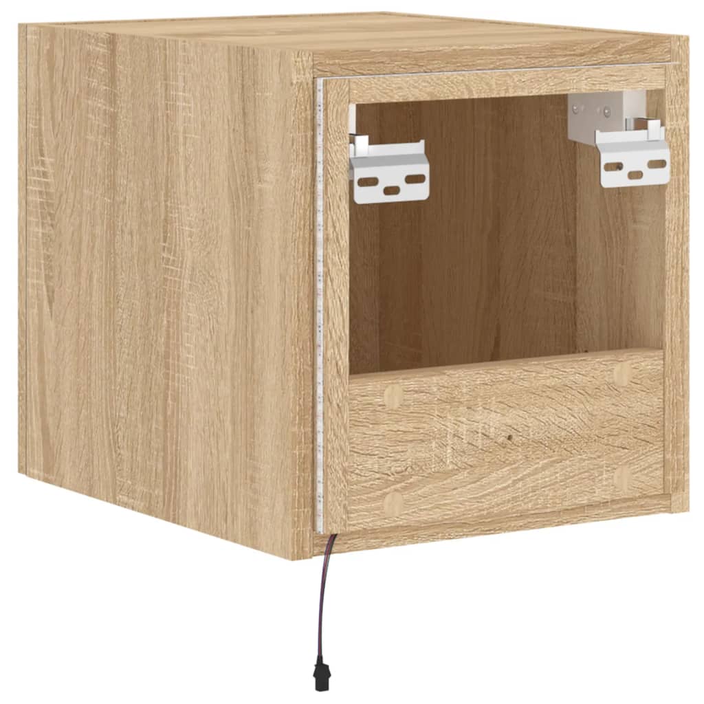 TV Wall Cabinet with LED Lights Sonoma Oak 30.5x35x30 cm