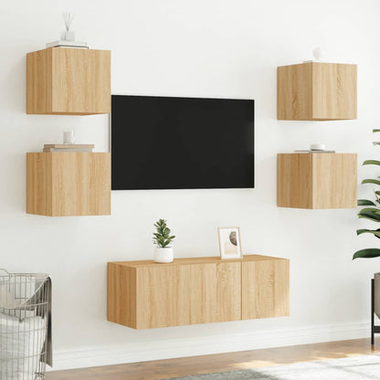 TV Wall Cabinets with LED Lights 2 pcs Sonoma Oak 30.5x35x30 cm