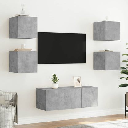 TV Wall Cabinet with LED Lights Concrete Grey 30.5x35x30 cm