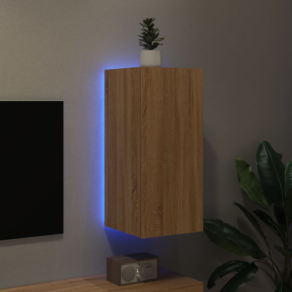 TV Wall Cabinet with LED Lights Sonoma Oak 30.5x35x70 cm