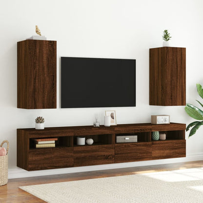 TV Wall Cabinets with LED Lights 2 pcs Brown Oak 30.5x35x70 cm