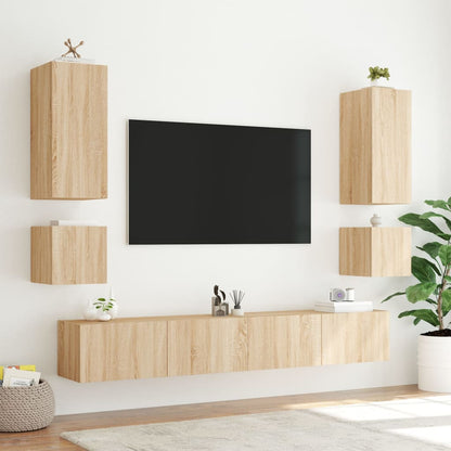 TV Wall Cabinet with LED Lights Sonoma Oak 40.5x35x40 cm