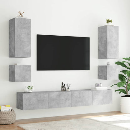 TV Wall Cabinets with LED Lights 2 pcs Concrete Grey 40.5x35x40 cm