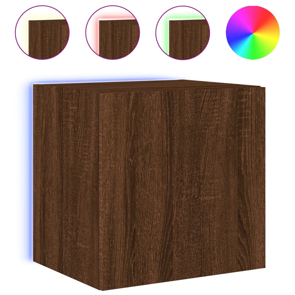 TV Wall Cabinets with LED Lights 2 pcs Brown Oak 40.5x35x40 cm