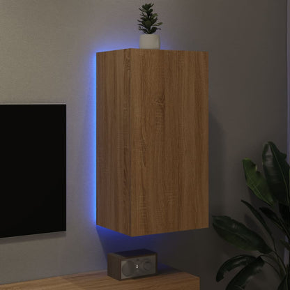 TV Wall Cabinet with LED Lights Sonoma Oak 40.5x35x80 cm