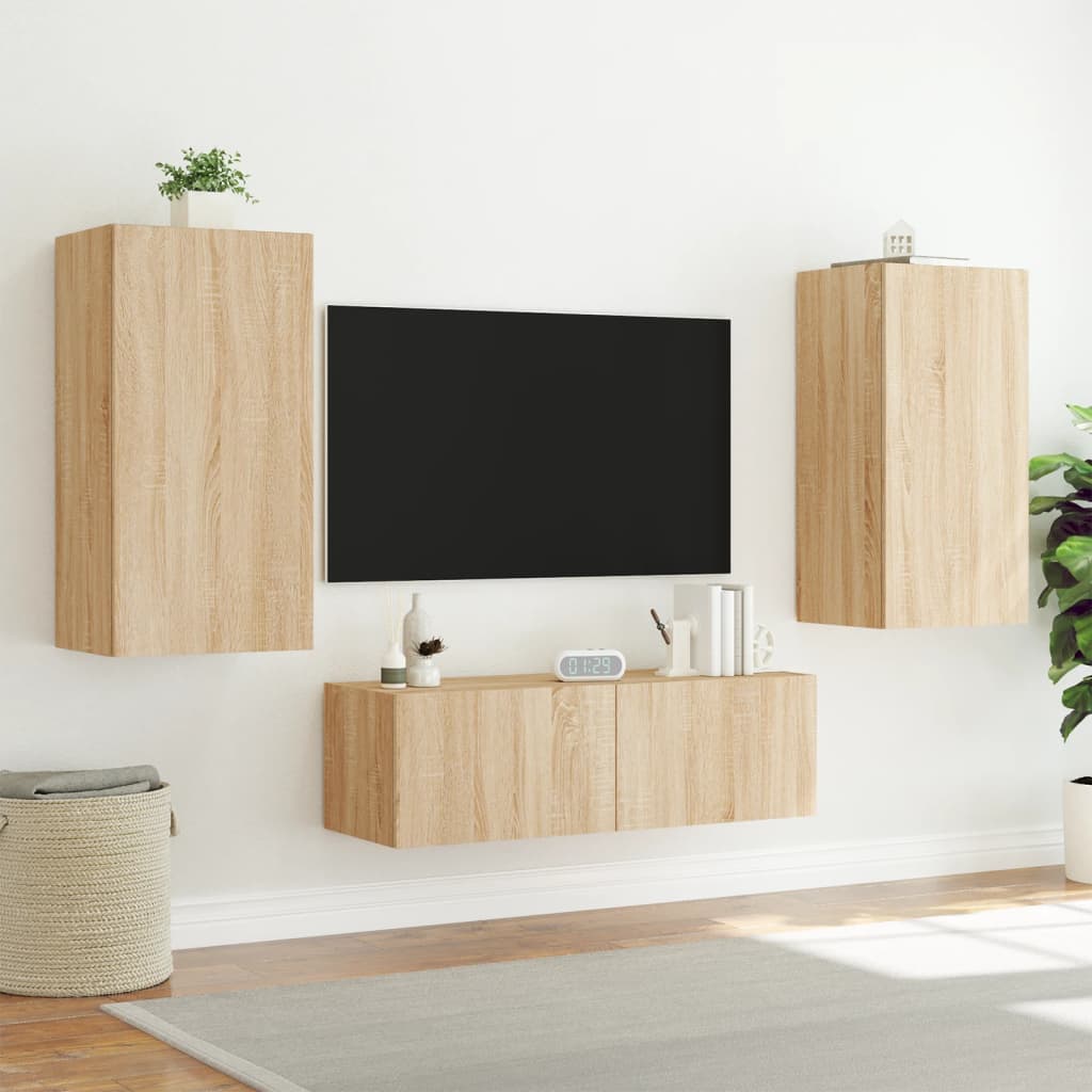 TV Wall Cabinet with LED Lights Sonoma Oak 40.5x35x80 cm