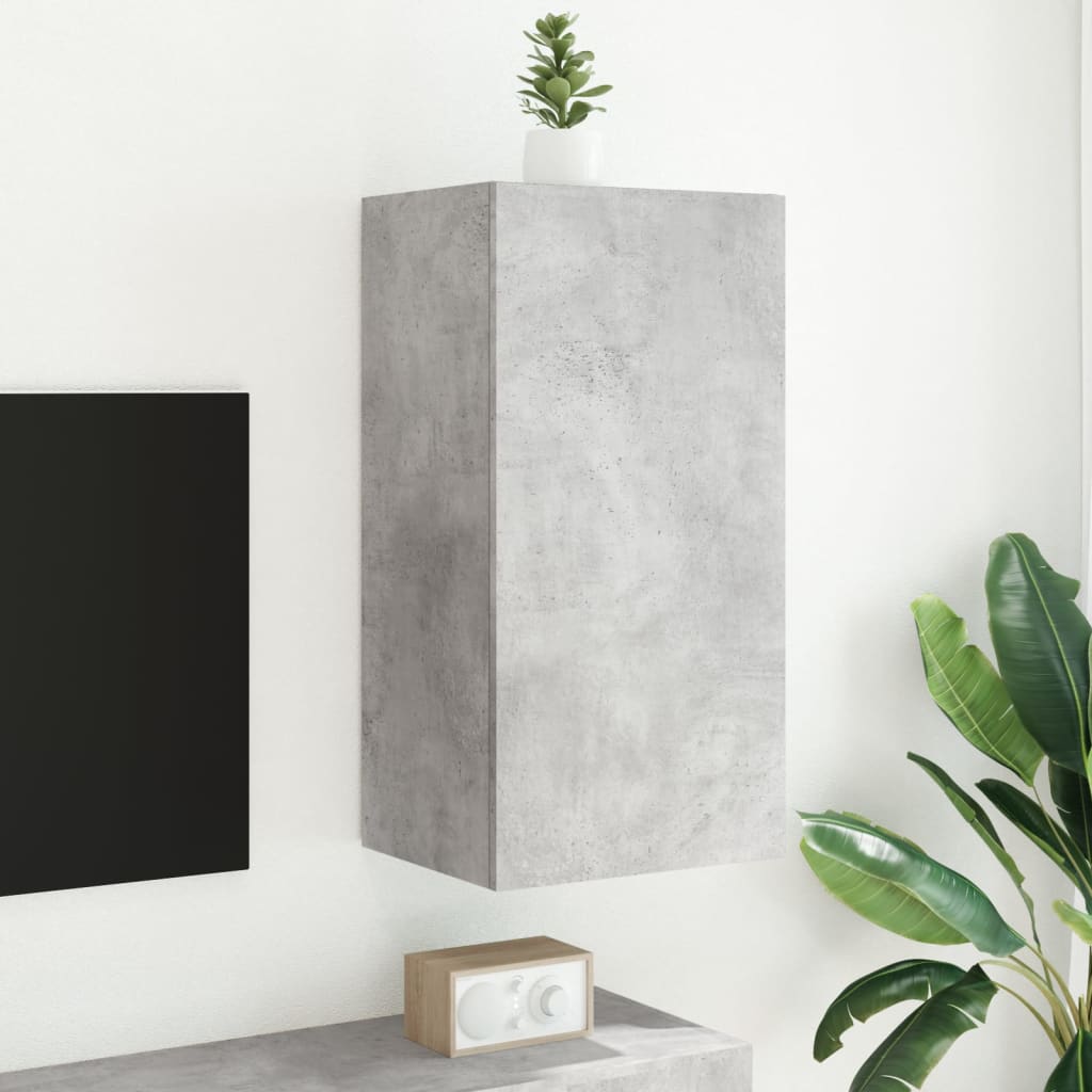 TV Wall Cabinet with LED Lights Concrete Grey 40.5x35x80 cm