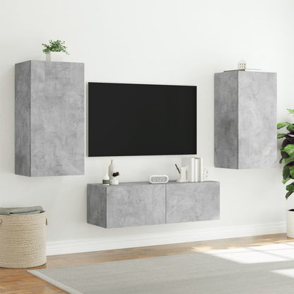 TV Wall Cabinet with LED Lights Concrete Grey 40.5x35x80 cm