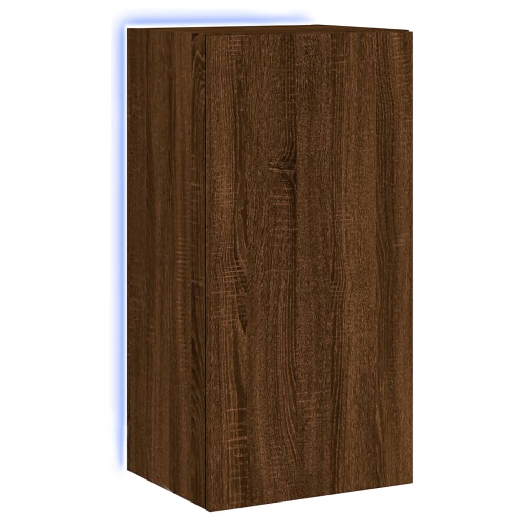 TV Wall Cabinet with LED Lights Brown Oak 40.5x35x80 cm