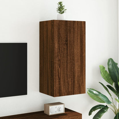 TV Wall Cabinet with LED Lights Brown Oak 40.5x35x80 cm