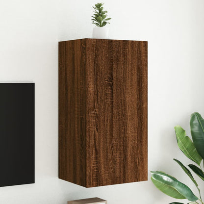 TV Wall Cabinet with LED Lights Brown Oak 40.5x35x80 cm