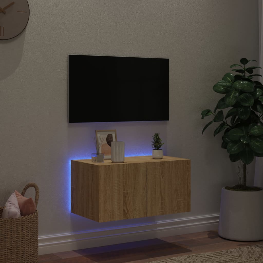 TV Wall Cabinet with LED Lights Sonoma Oak 60x35x31 cm