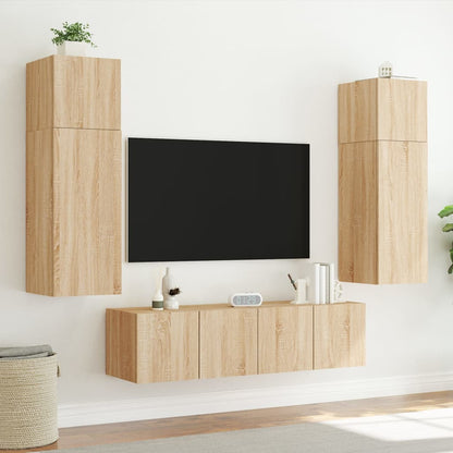 TV Wall Cabinet with LED Lights Sonoma Oak 60x35x31 cm