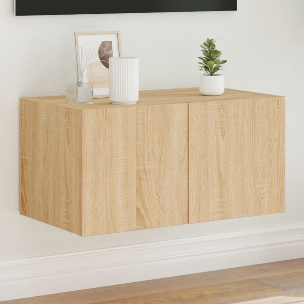 TV Wall Cabinet with LED Lights Sonoma Oak 60x35x31 cm