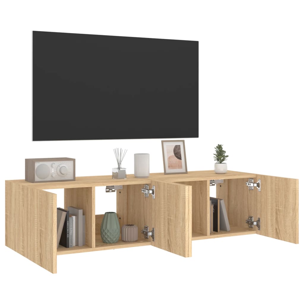 TV Wall Cabinets with LED Lights 2 pcs Sonoma Oak 60x35x31 cm