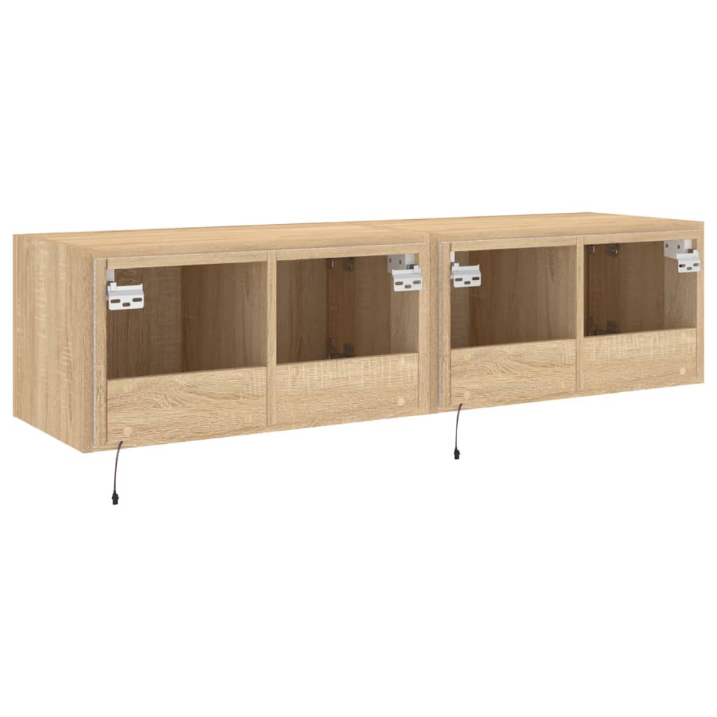 TV Wall Cabinets with LED Lights 2 pcs Sonoma Oak 60x35x31 cm