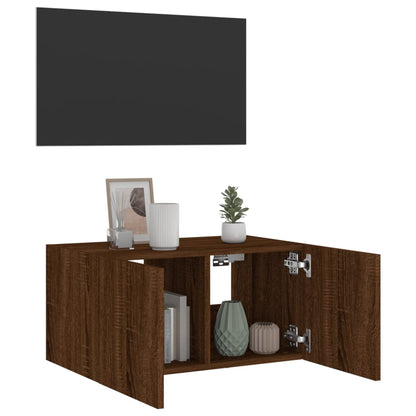 TV Wall Cabinet with LED Lights Brown Oak 60x35x31 cm