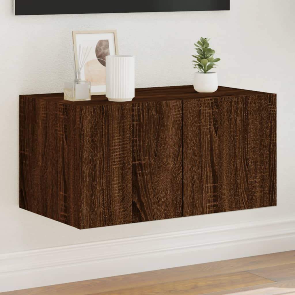 TV Wall Cabinet with LED Lights Brown Oak 60x35x31 cm